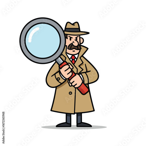 Inspector Inspecting with Magnifying Glass on White Background
