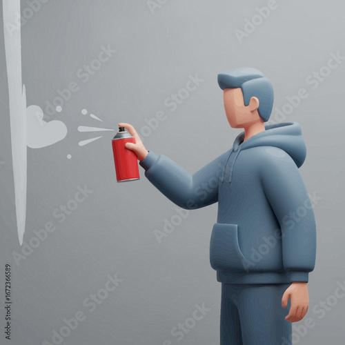Person spraying paint on a wall with a can.