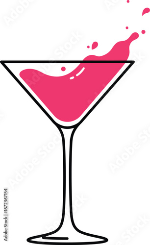 Vibrant pink cocktail splash in martini glass celebration summer drink fun vector