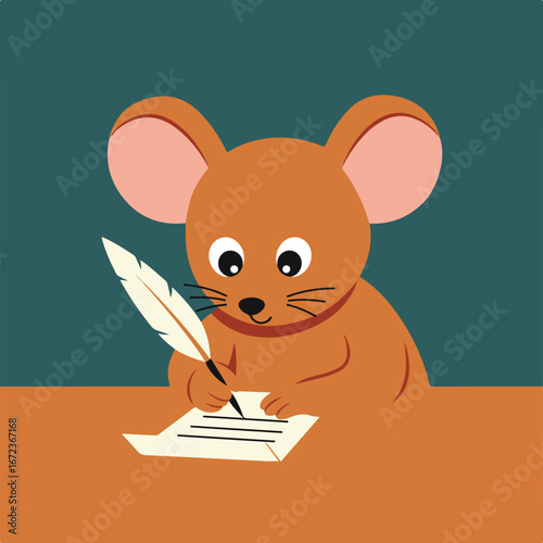 Mouse Writing a Letter at Desk