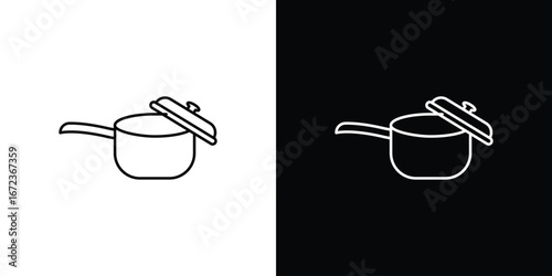 Sauce pan icon in editable stroke. EPS 10 vector illustration.