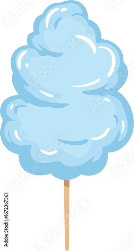 Sweet sky blue cotton candy treat on stick fun fair food vector