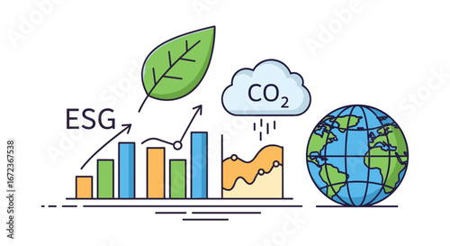 This modern vector graphic illustrates the vital importance of Environmental, Social, and Governance (ESG) criteria for sustainable business growth and global ecological health.