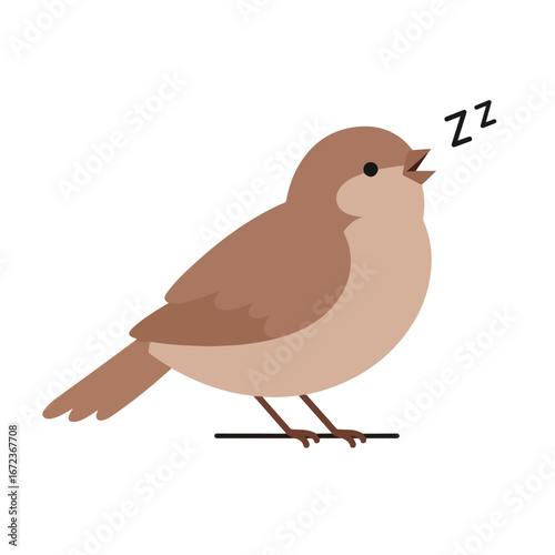 Bird Singing with Sleep Bubbles, Flat Design Vector Illustration