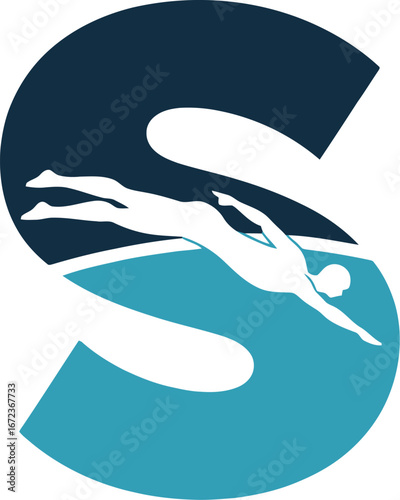 Stylish letter s logo featuring a silhouette of a swimmer gliding through water
