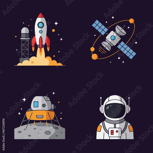 Rockets & Satellites Launching into Space, Landing on the Moon, Astronauts Explore