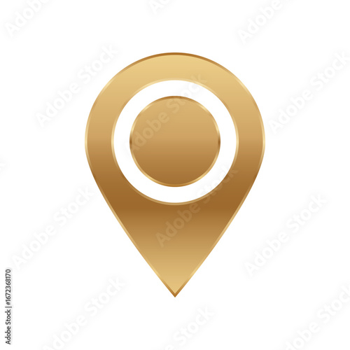 A sleek gold map pin icon with a white center, ideal for marking locations in digital maps or apps.