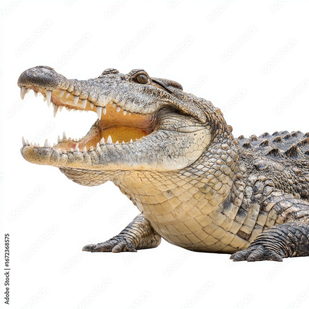 Naklejka premium A Close-up Portrait of a Fierce Crocodile with Open Jaws 
