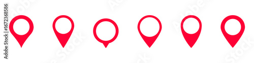 a collection of red location markers with various shapes for diverse navigation and mapping needs.