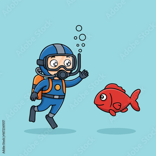 Diver Waving To Fish Underwater