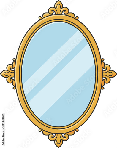 Ornate oval gilt mirror elegant vintage wall decor reflective surface vector