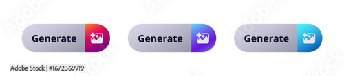 Three oval buttons with the word generate and icons in vivid gradient colors ranging from red to blue.