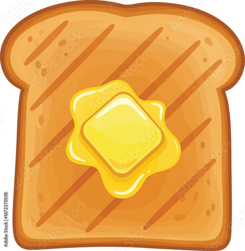 Golden toasted bread slice with melting butter breakfast staple vector
