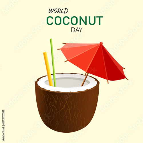 World coconut day logo with palm trees on white background