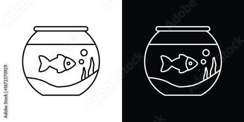Fish bowl icon in editable stroke. EPS 10 vector illustration.