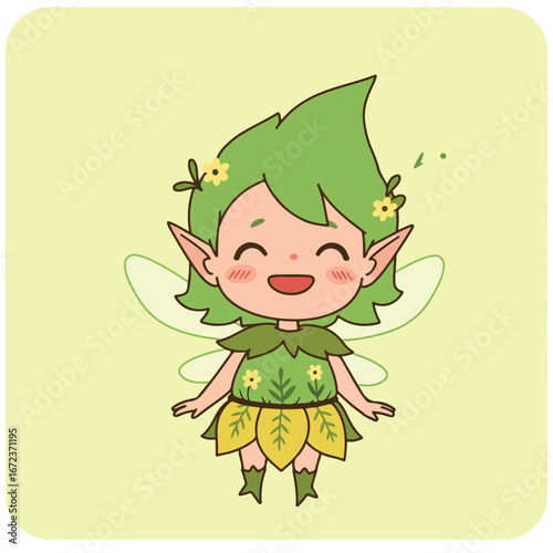 Cute smiling fairy standing in a meadow