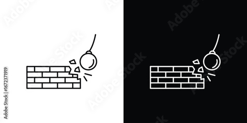 Demolition icon in editable stroke. EPS 10 vector illustration.