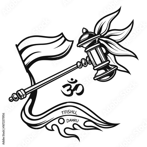 Trishul  damru tattoo design.