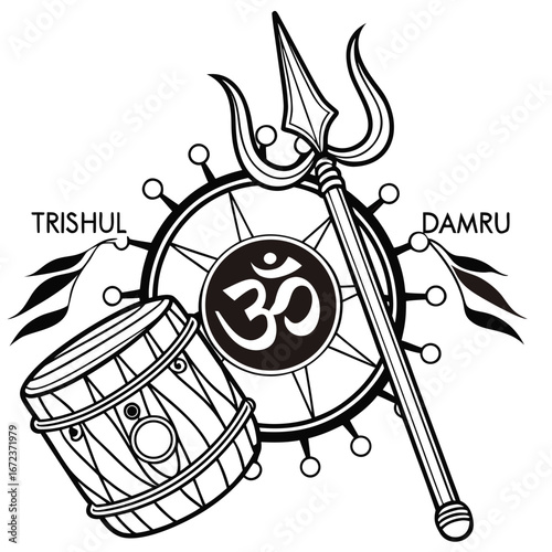 Trishul  damru tattoo design.