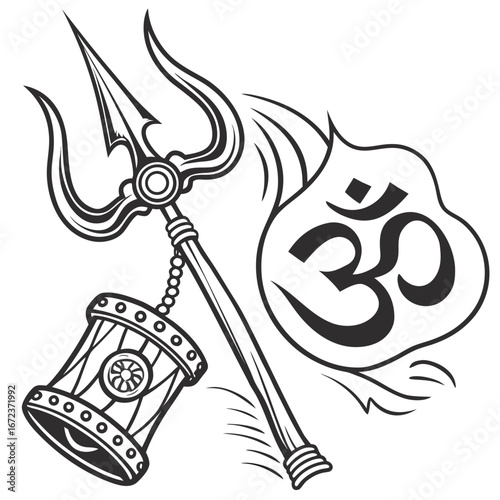 Trishul  damru tattoo design.