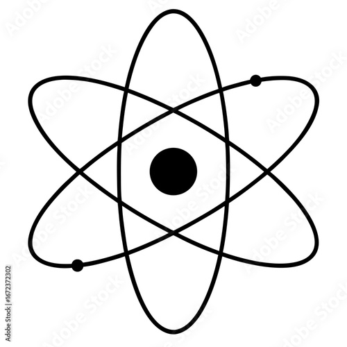Stylized atom model with orbiting electrons