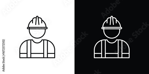 Construction worker icon in editable stroke. EPS 10 vector illustration.