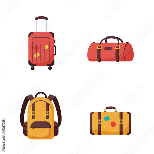 Showing Packed Luggage Items on White Background