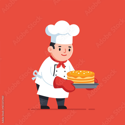 Chef Carries Cake on Tray in Kitchen