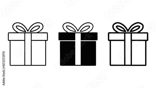Three gift boxes with bows one filled in black