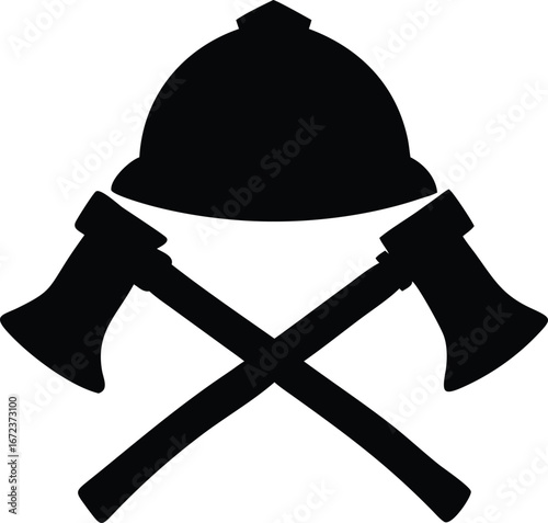 Classic Firefighter Emblem A Symbol of Courage and Protection featuring a Helmet and Two Crossed Axes
