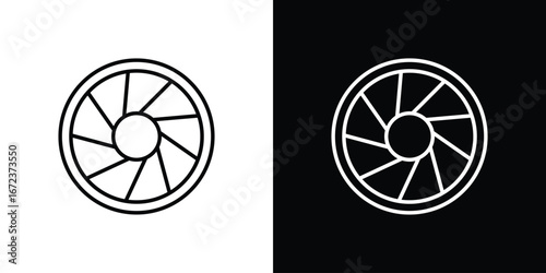 Camera shutter icon in editable stroke. EPS 10 vector illustration.