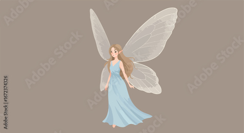 Fairy Posing Gracefully in a Dreamy Plain Background