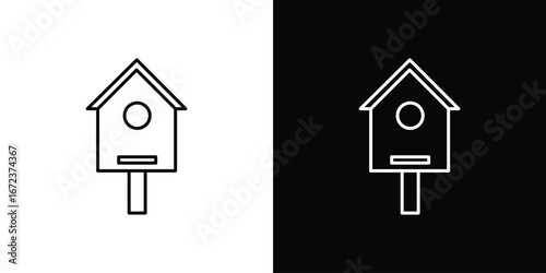 Bird house icon in editable stroke. EPS 10 vector illustration.
