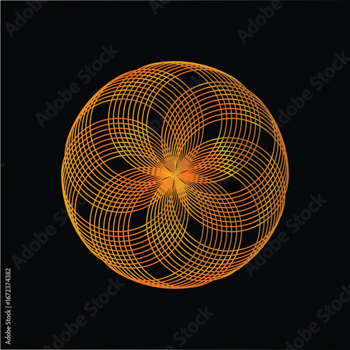 Abstract Glowing Orange Wireframe Sphere on Black Background - Futuristic Generative Art, Data Visualization, and Global Network Connection