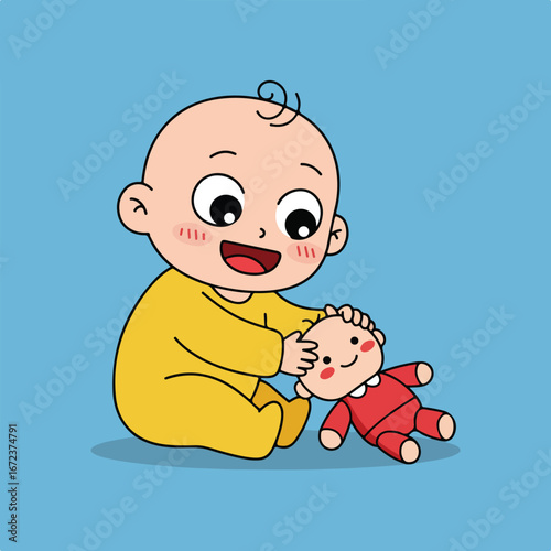 Baby Playing with Plushie, Sitting on the Floor