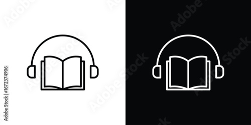 Audio book icon in editable stroke. EPS 10 vector illustration.