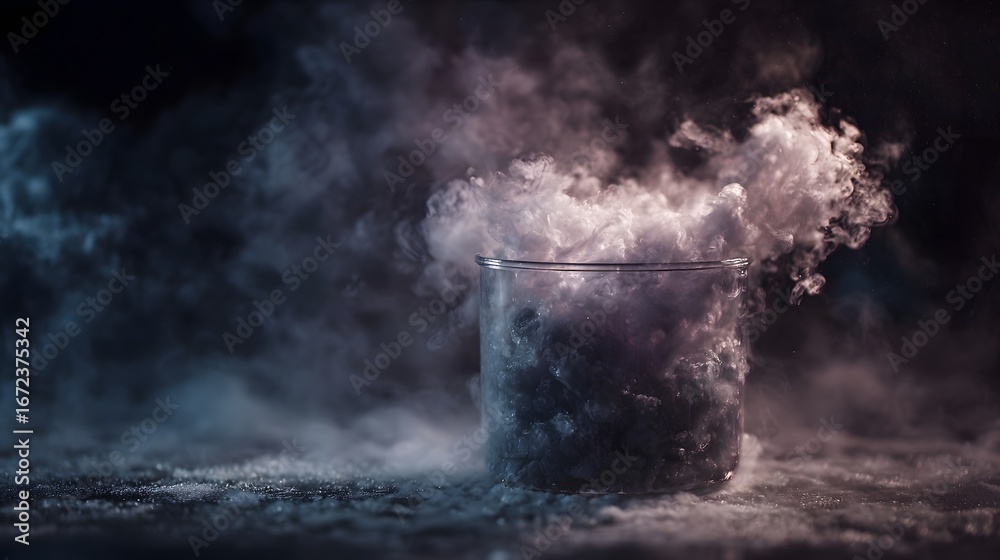Fototapeta premium Dramatic chemical reaction producing smoke in a laboratory beaker