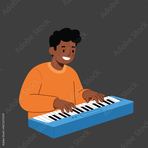 Man Plays Keys Instrument in Room