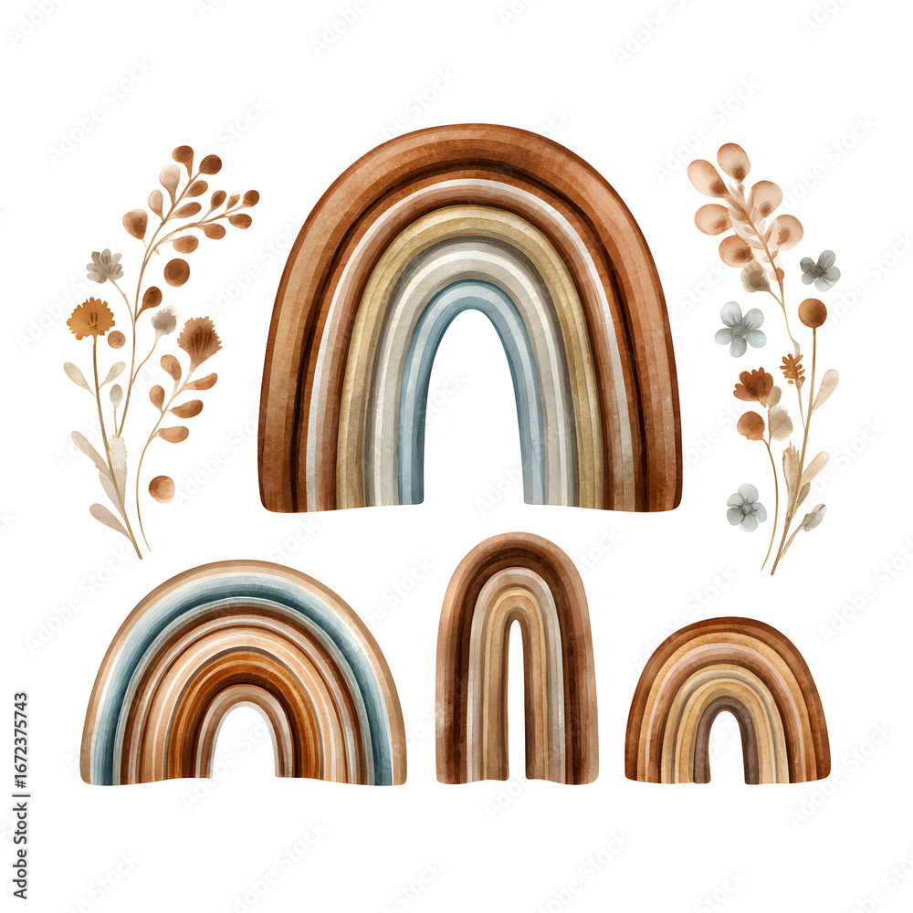 Fototapeta premium Boho Rainbow Illustration Isolated on Pure White Background