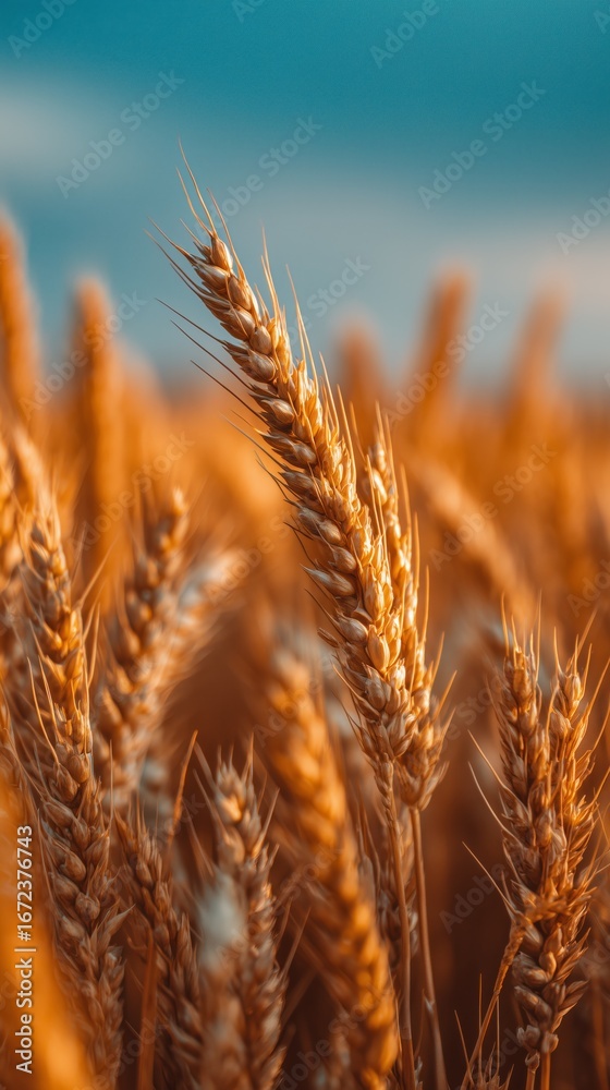 Fototapeta premium golden wheat field close up at sunset hyper realistic detailed photography