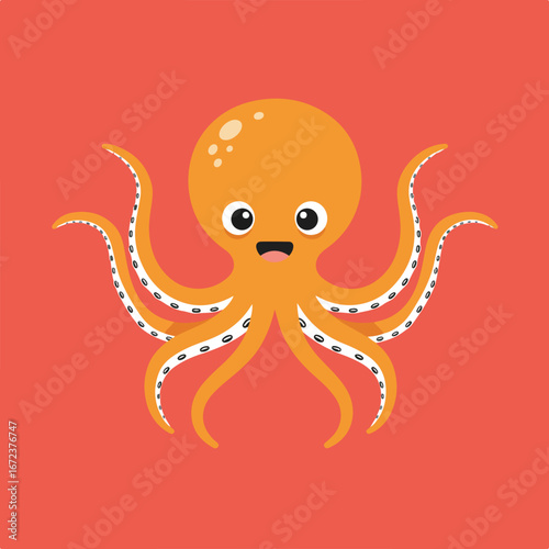 Cartoon Octopus Smiling on Plain Background