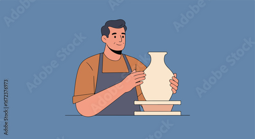 Potter Shaping Clay on Pottery Wheel in Workshop