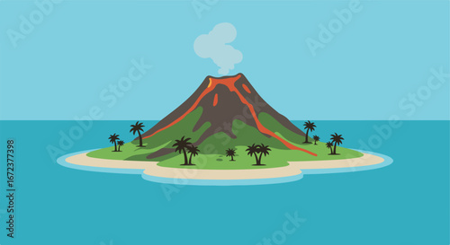 Volcano Erupting on Island Paradise Tropical Getaway with Active Volcano