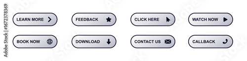 A variety of interactive buttons with icons for actions like learning, feedback, contact, and more.