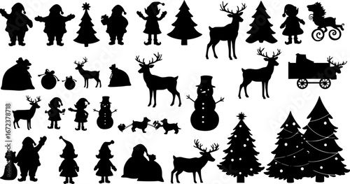 Christmas Vector Icon Set, Background, Black, Isolated
