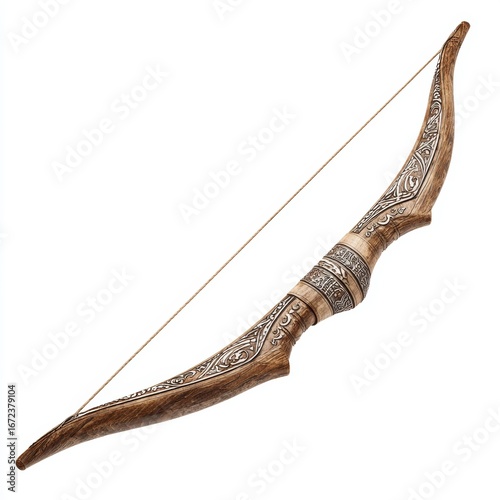 An ancient, intricately designed bow isolated on the frame