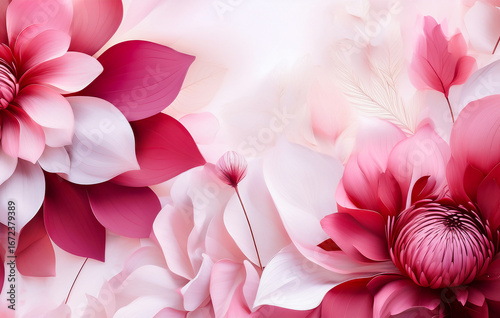 Elegant Pink Floral Background in Paper Art Style