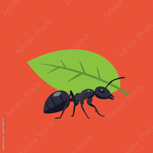 Ant Carrying Leaf on Surface