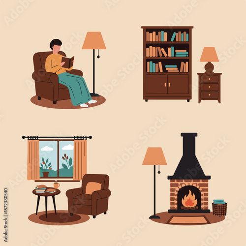Relaxing at Home Reading, Decor, & Warmth in a Cozy Indoor Space