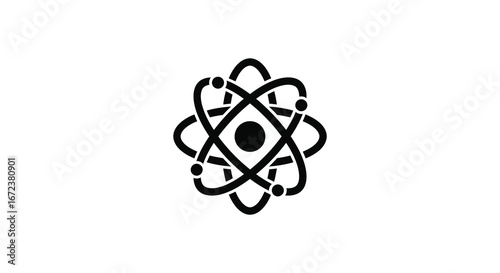 a black and white illustration of an atom with electrons orbiting the nucleus